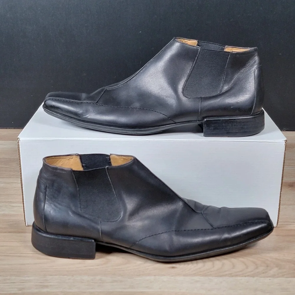 Mezlan Flynn Boots Shoes Mens Size 9 Black Leather Chelsea Ankle Square Toe Shoe